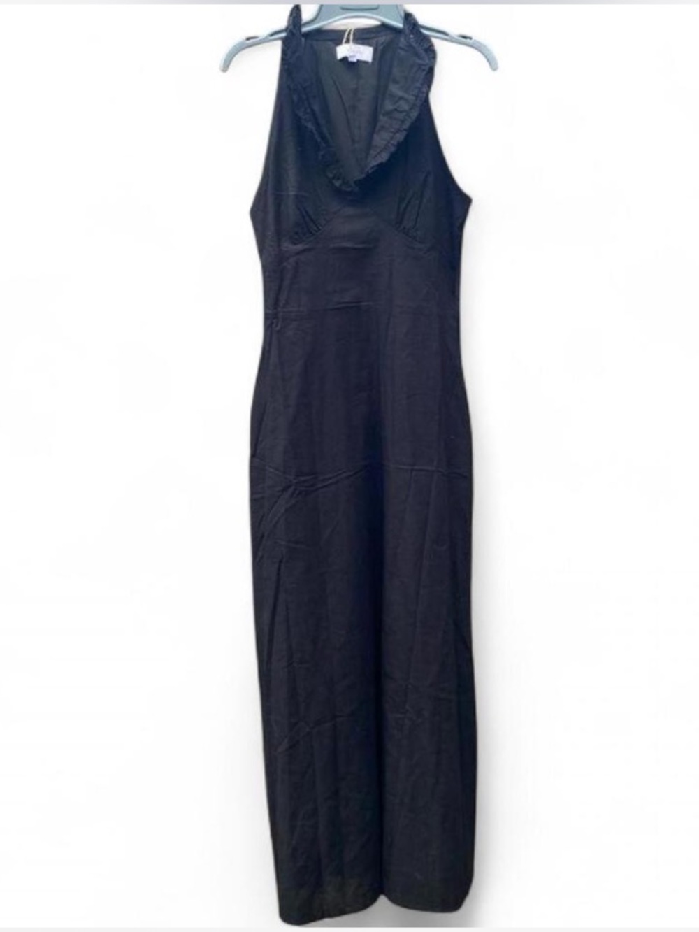 Rihoas Black Sleeveless Maxi Dress with V-Neck Ruffle Sz M